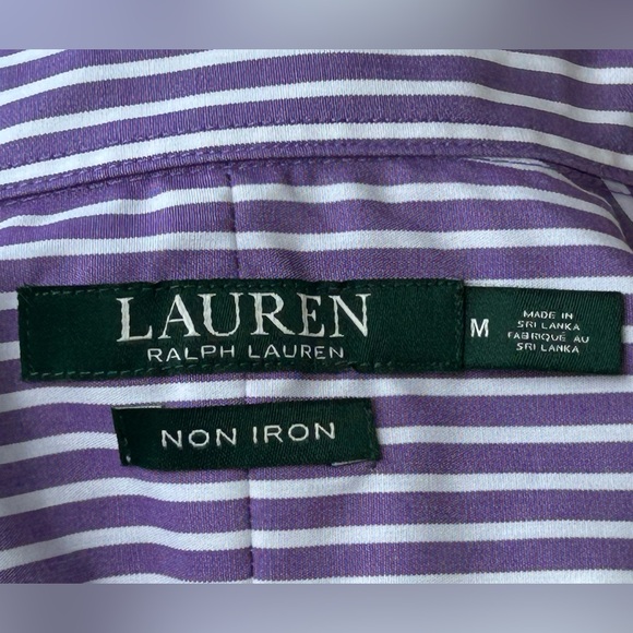 NWOT RALPH LAUREN sM ‘Non Iron’ purple striped shirt-silky hi thread ct cotton - Picture 3 of 6